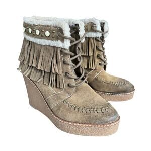 Sam Edelman Kemper Fringe Wedge Boots Suede Size 7